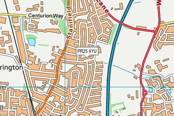 PR25 4YU map - OS VectorMap District (Ordnance Survey)