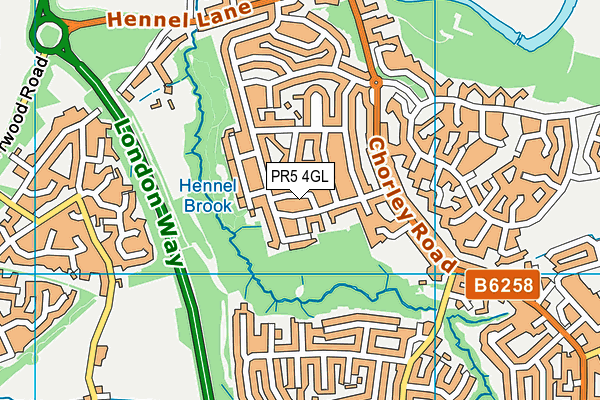 PR5 4GL map - OS VectorMap District (Ordnance Survey)