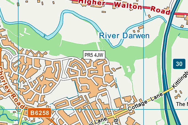 PR5 4JW map - OS VectorMap District (Ordnance Survey)