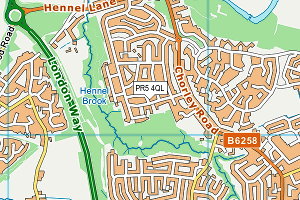 PR5 4QL map - OS VectorMap District (Ordnance Survey)