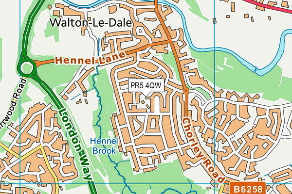 PR5 4QW map - OS VectorMap District (Ordnance Survey)