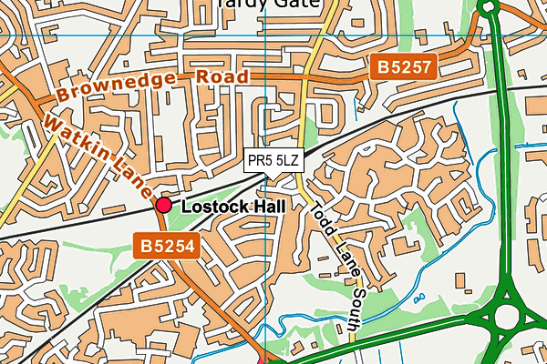 PR5 5LZ map - OS VectorMap District (Ordnance Survey)