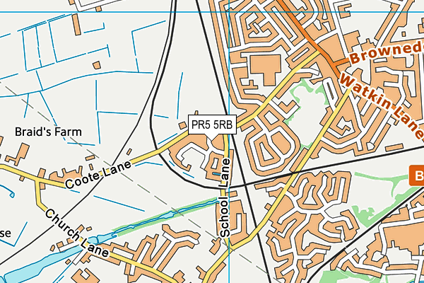 PR5 5RB map - OS VectorMap District (Ordnance Survey)