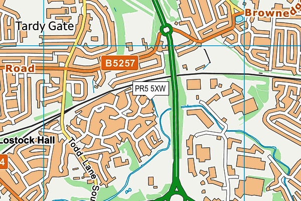 PR5 5XW map - OS VectorMap District (Ordnance Survey)