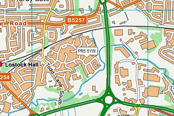 PR5 5YW map - OS VectorMap District (Ordnance Survey)