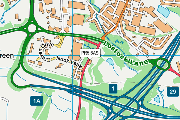 PR5 6AS map - OS VectorMap District (Ordnance Survey)