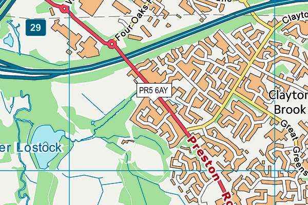 PR5 6AY map - OS VectorMap District (Ordnance Survey)