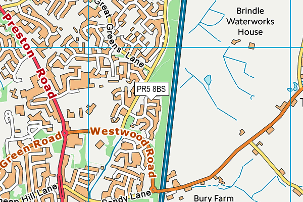 PR5 8BS map - OS VectorMap District (Ordnance Survey)