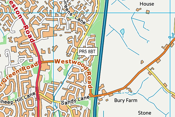 PR5 8BT map - OS VectorMap District (Ordnance Survey)