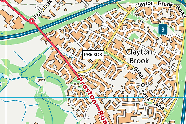 PR5 8DB map - OS VectorMap District (Ordnance Survey)