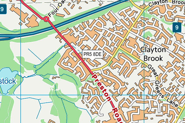 PR5 8DE map - OS VectorMap District (Ordnance Survey)