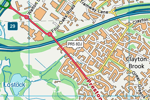 PR5 8DJ map - OS VectorMap District (Ordnance Survey)