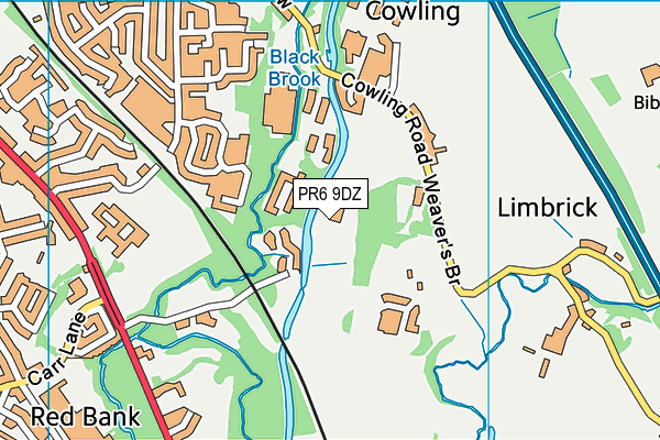 PR6 9DZ map - OS VectorMap District (Ordnance Survey)