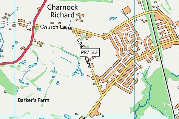 Charnock Richard Football Club map (PR7 5LZ) - OS VectorMap District (Ordnance Survey)