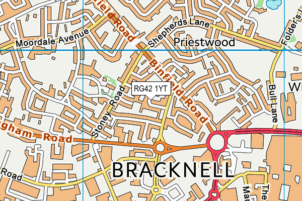 RG42 1YT map - OS VectorMap District (Ordnance Survey)