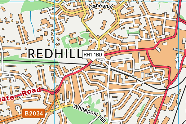 RH1 1BD map - OS VectorMap District (Ordnance Survey)