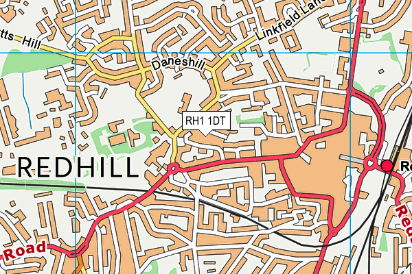 RH1 1DT map - OS VectorMap District (Ordnance Survey)