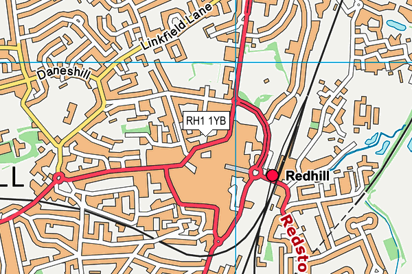 RH1 1YB map - OS VectorMap District (Ordnance Survey)