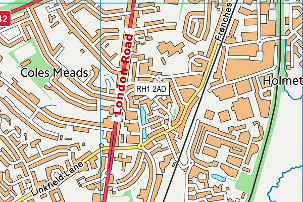 RH1 2AD map - OS VectorMap District (Ordnance Survey)