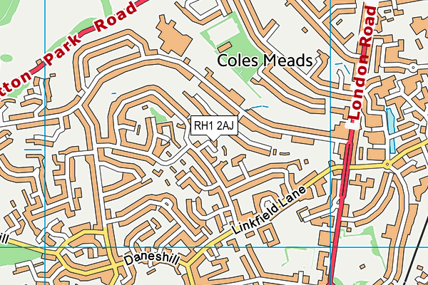 RH1 2AJ map - OS VectorMap District (Ordnance Survey)