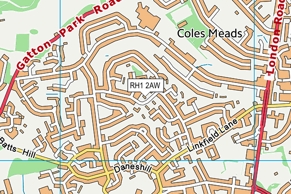 RH1 2AW map - OS VectorMap District (Ordnance Survey)