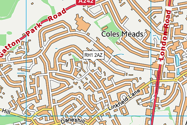 RH1 2AZ map - OS VectorMap District (Ordnance Survey)