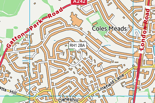 RH1 2BA map - OS VectorMap District (Ordnance Survey)