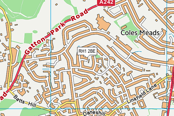 RH1 2BE map - OS VectorMap District (Ordnance Survey)