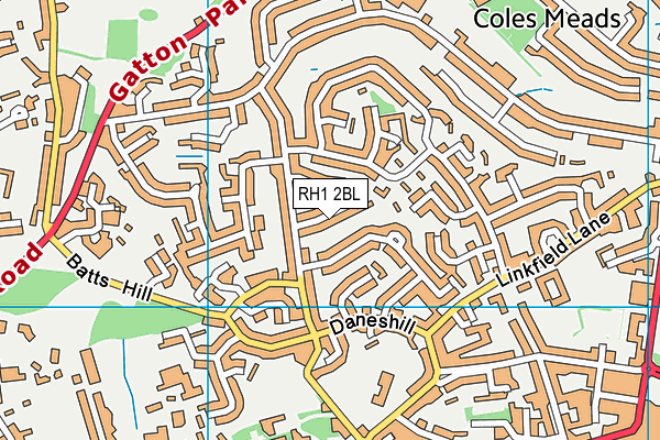 RH1 2BL map - OS VectorMap District (Ordnance Survey)