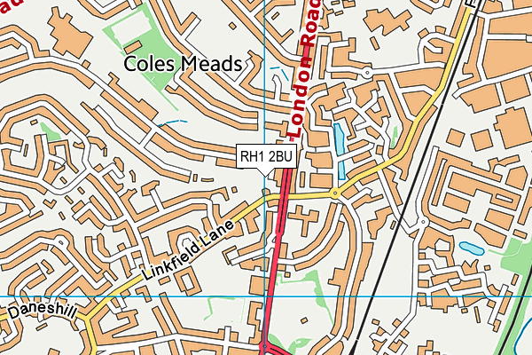 RH1 2BU map - OS VectorMap District (Ordnance Survey)