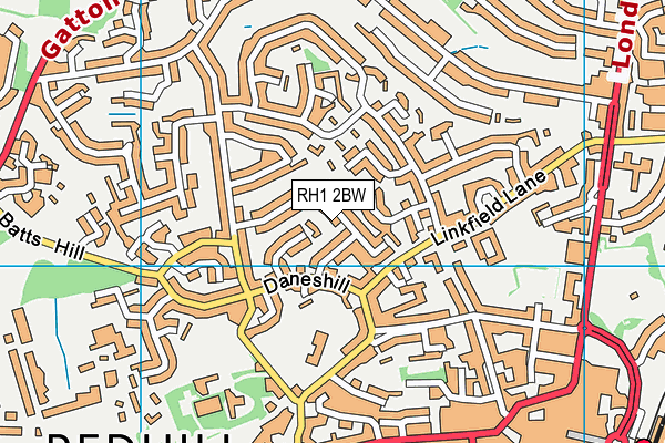 RH1 2BW map - OS VectorMap District (Ordnance Survey)