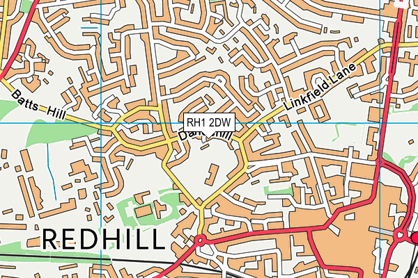 RH1 2DW map - OS VectorMap District (Ordnance Survey)