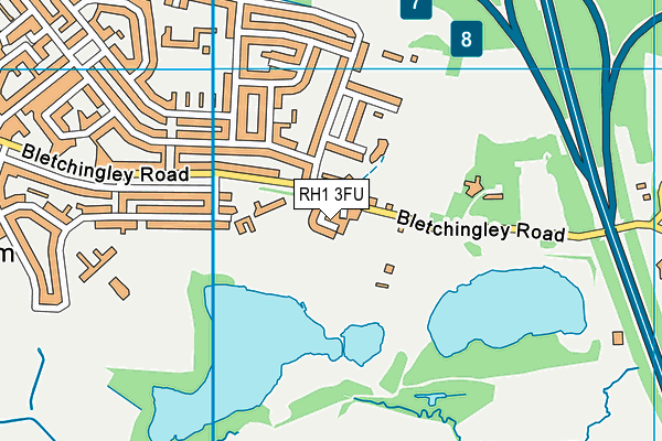 RH1 3FU map - OS VectorMap District (Ordnance Survey)