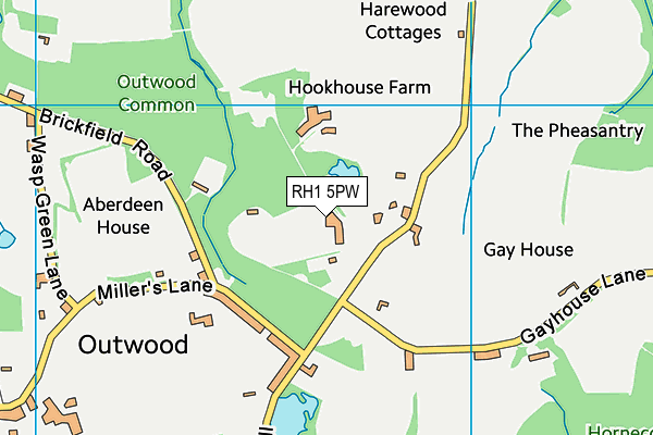 Outwood Common map (RH1 5PW) - OS VectorMap District (Ordnance Survey)