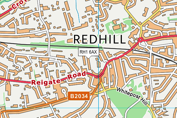 RH1 6AX map - OS VectorMap District (Ordnance Survey)