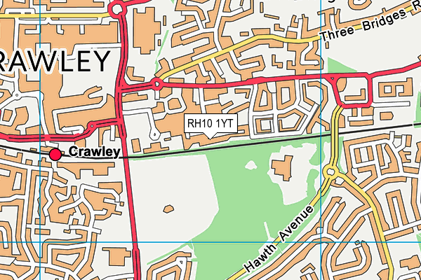 RH10 1YT map - OS VectorMap District (Ordnance Survey)