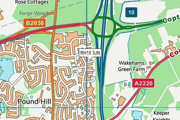 RH10 3JN map - OS VectorMap District (Ordnance Survey)