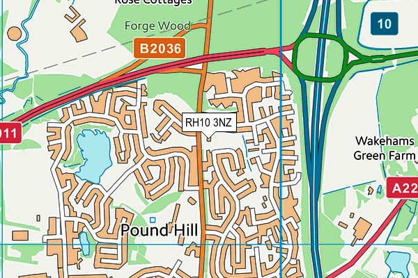 RH10 3NZ map - OS VectorMap District (Ordnance Survey)