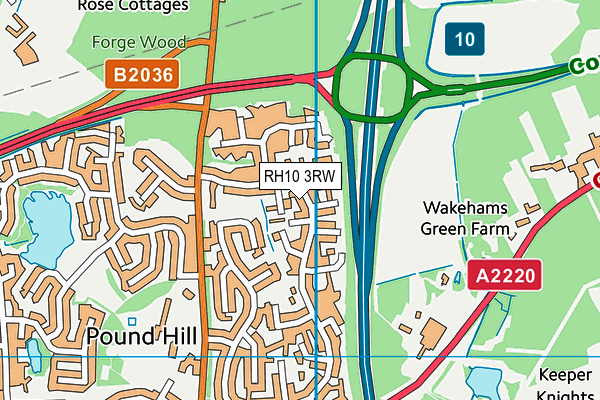 RH10 3RW map - OS VectorMap District (Ordnance Survey)