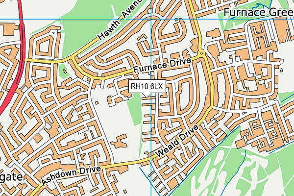 RH10 6LX map - OS VectorMap District (Ordnance Survey)