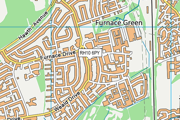 Furnace Green Playing Fields map (RH10 6PY) - OS VectorMap District (Ordnance Survey)