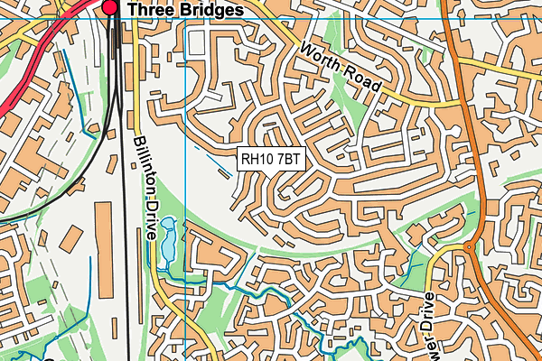 RH10 7BT map - OS VectorMap District (Ordnance Survey)