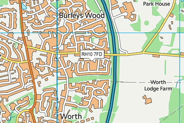 RH10 7FD map - OS VectorMap District (Ordnance Survey)