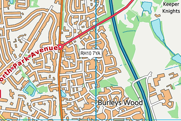 RH10 7YA map - OS VectorMap District (Ordnance Survey)