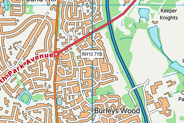 RH10 7YB map - OS VectorMap District (Ordnance Survey)
