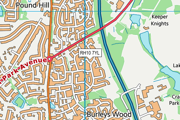 RH10 7YL map - OS VectorMap District (Ordnance Survey)