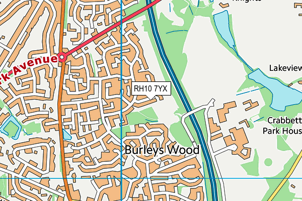 RH10 7YX map - OS VectorMap District (Ordnance Survey)