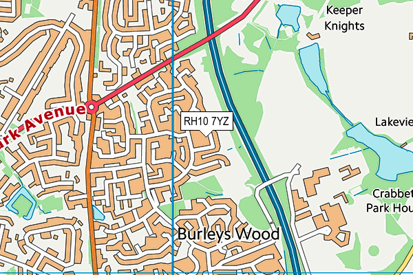 RH10 7YZ map - OS VectorMap District (Ordnance Survey)