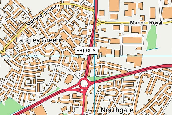 RH10 8LA map - OS VectorMap District (Ordnance Survey)