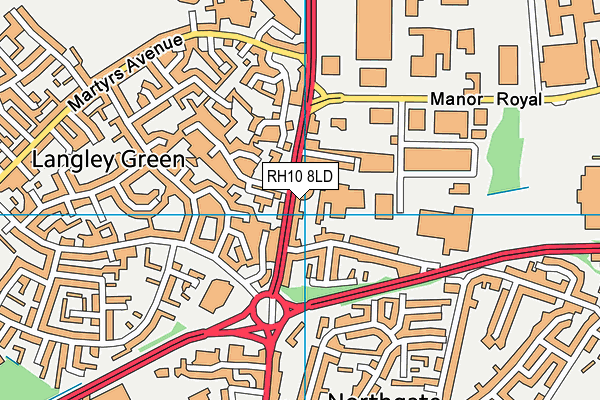 RH10 8LD map - OS VectorMap District (Ordnance Survey)
